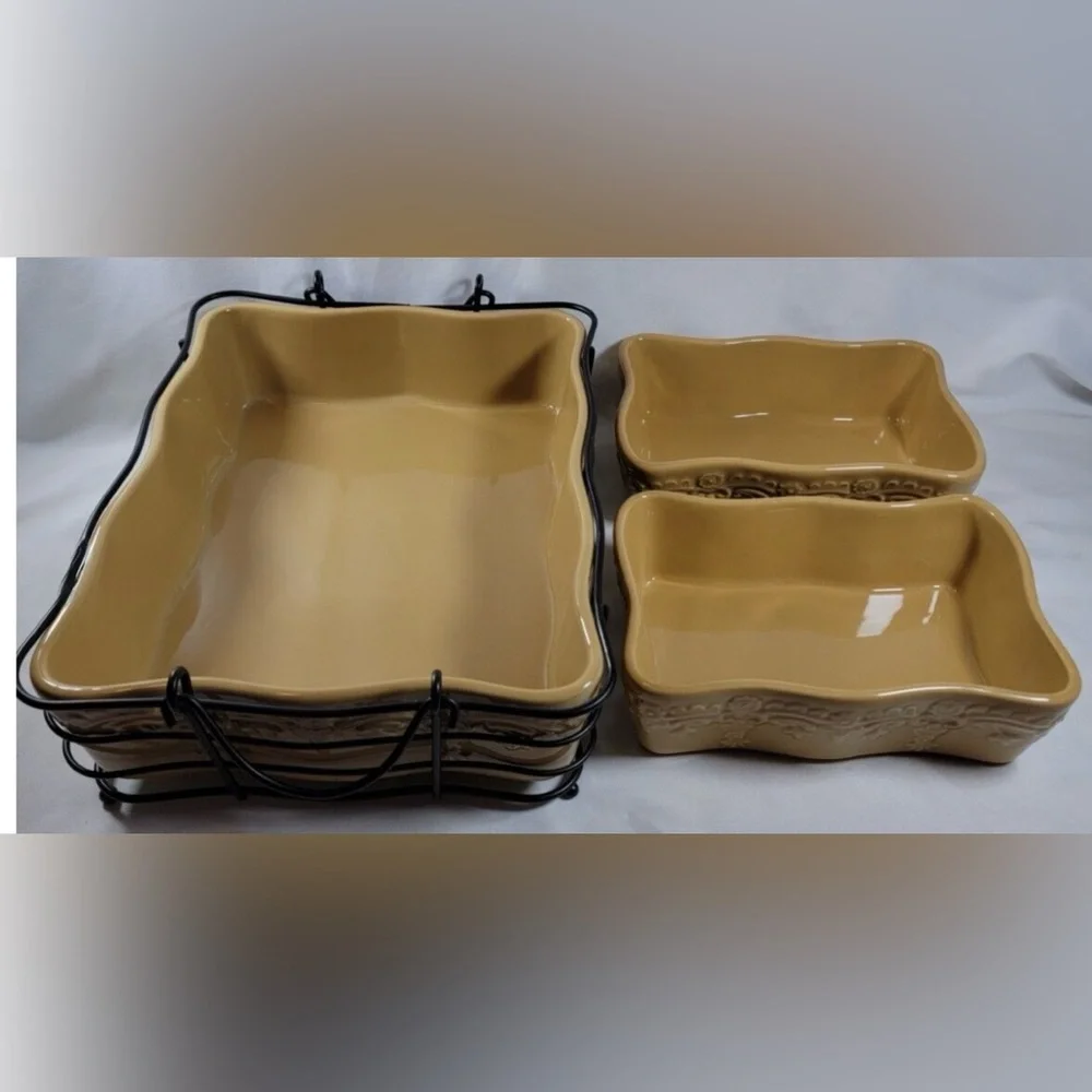 Temp-Tations by Tara Floral Lace Casserole Serving Dishes w/ Carry Tray/4 Pieces